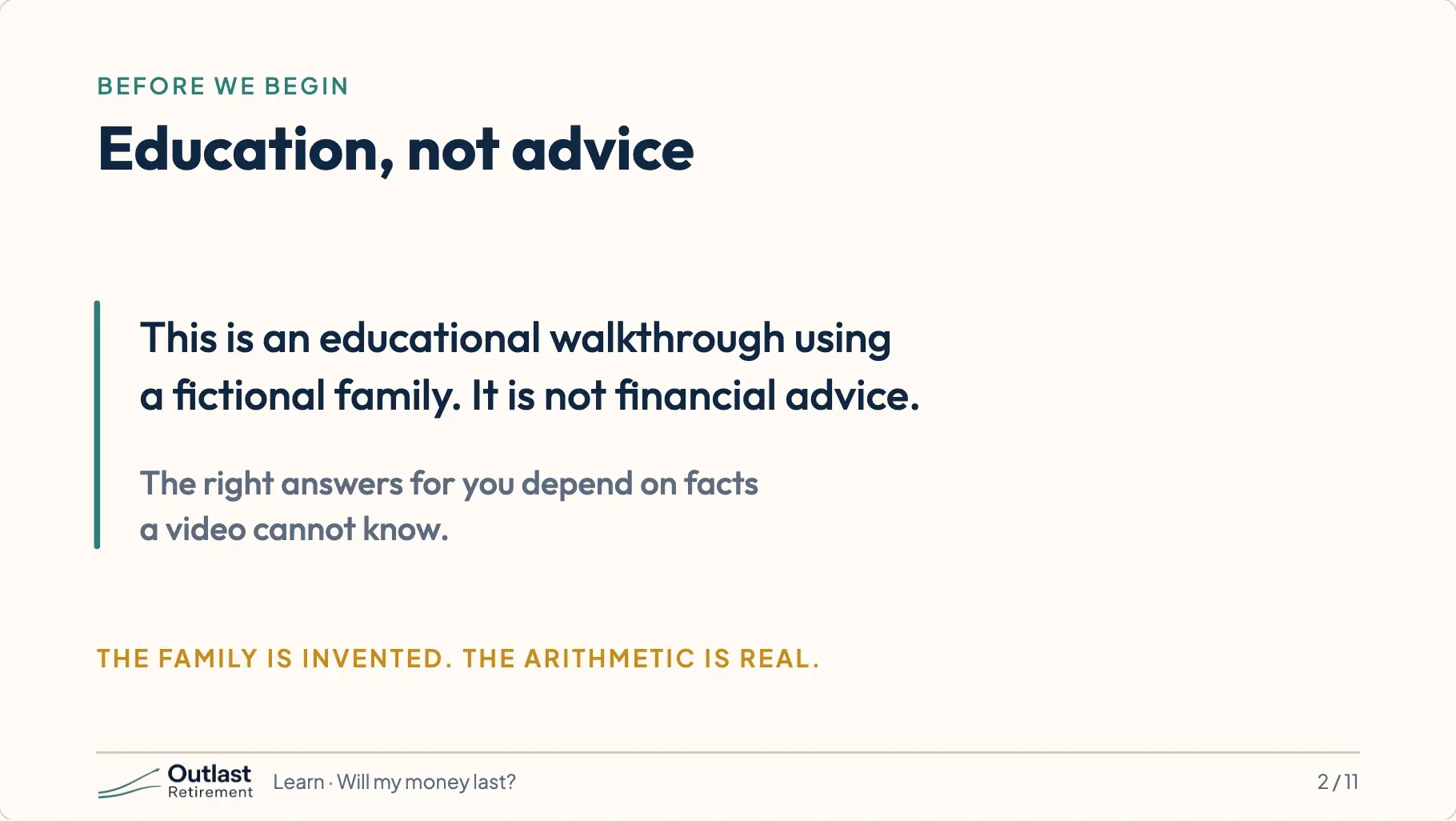A notice: this is an educational walkthrough using a fictional family. The family is invented. The arithmetic is real.